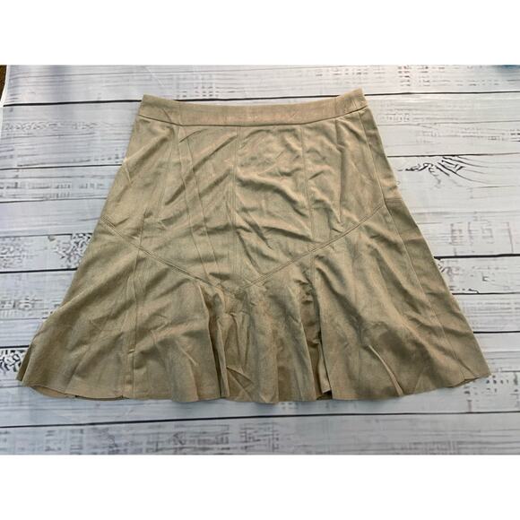 Ontwelfth Mini A Line Skirt Womens M Side Zipper Faux Suede Ruffle Hem Flare Tan - Picture 2 of 10
